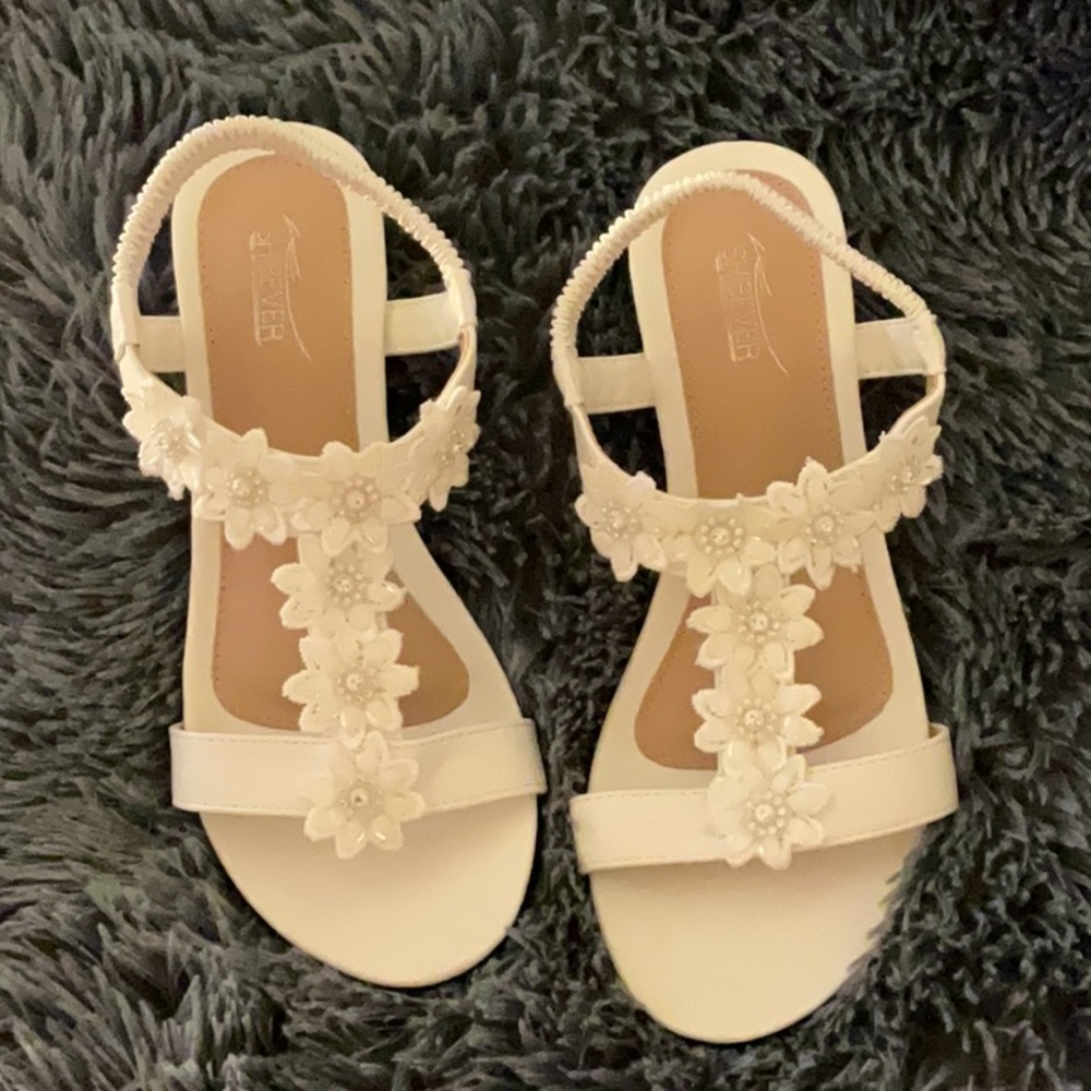 White Soft Sole Sandals with Straps Shibever. Worn one time.